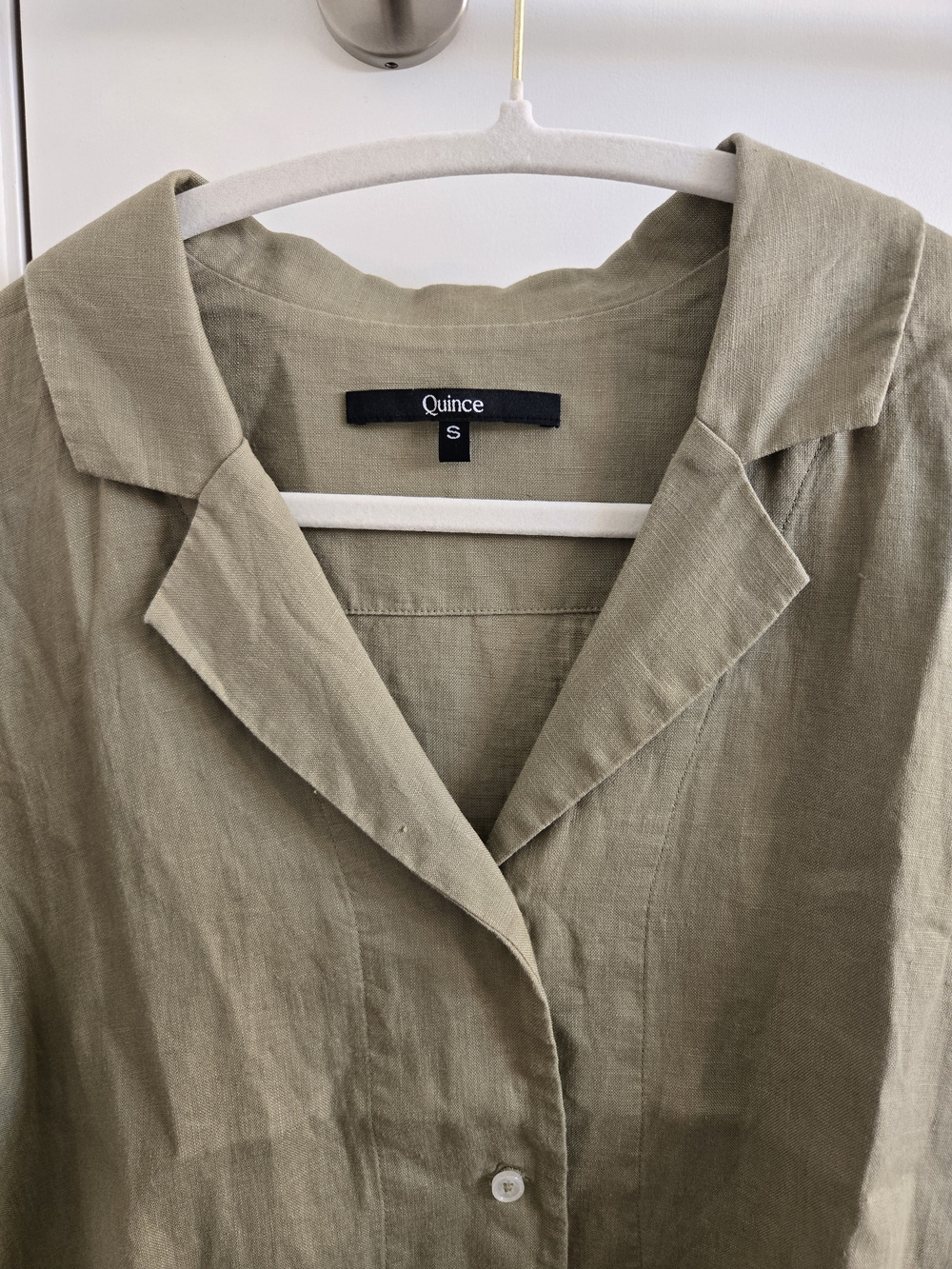 Quince 100% European Flax Linen Short Sleeve Shirt Olive Green Small CMA01 - Picture 3 of 15